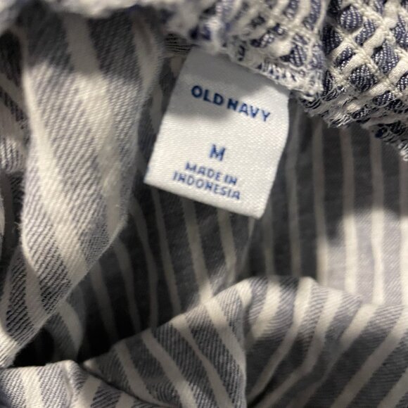 Old Navy Shirt Womens Medium Linen Ruffle Trim Sleeveless Tank Top Blue Striped - Picture 3 of 8